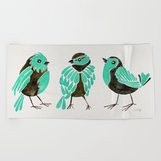 Turquoise Finches Beach Towel