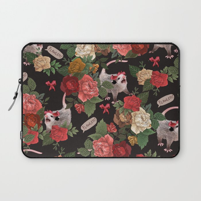 Opossum Floral Pattern (with text) Laptop Sleeve