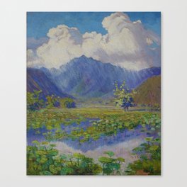 A Shower in the Mountains & Lily Pads, Manoa Valley, Hawaii landscape by Anna Woodward Canvas Print