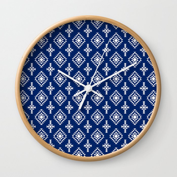 Blue and White Native American Tribal Pattern Wall Clock