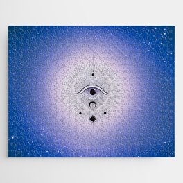 Lunar sky blue pink outer space star nebula evil eye Jigsaw Puzzle