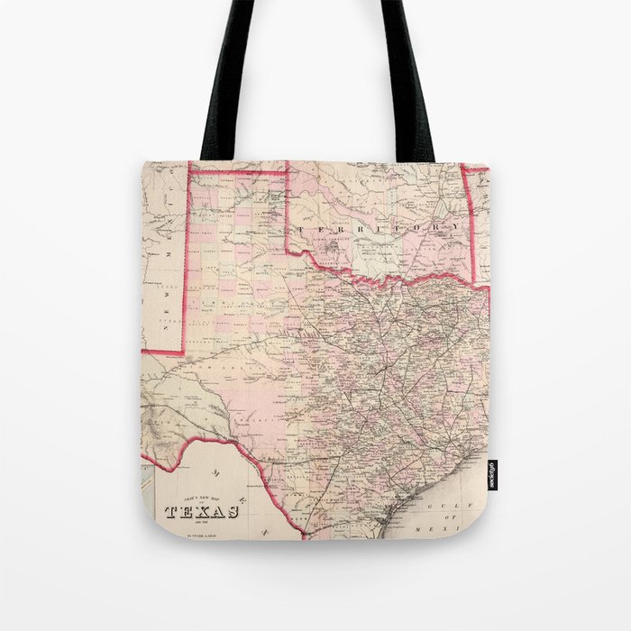 Vintage Map of Texas and Oklahoma (1876) Tote Bag