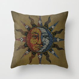 Vintage Celestial Mosaic Sun & Moon Throw Pillow