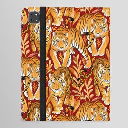 The Hunt - Golden Orange Tigers on Crimson Red iPad Folio Case