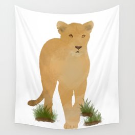 Watercolor Lioness Stalking Wall Tapestry