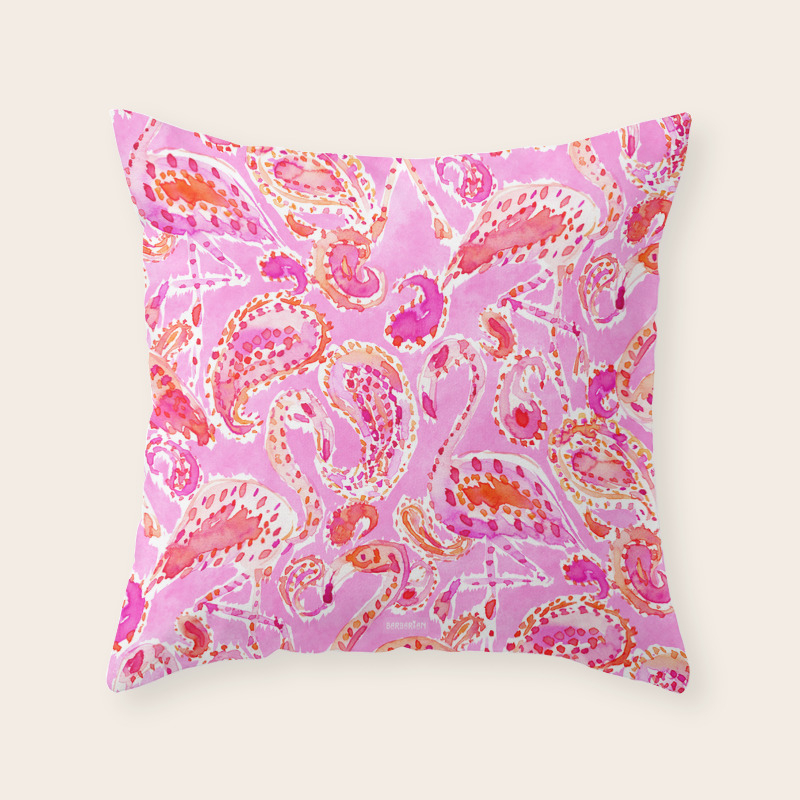 Flamingo Convo Pink Paisley Print Throw Pillow By Barbraignatiev