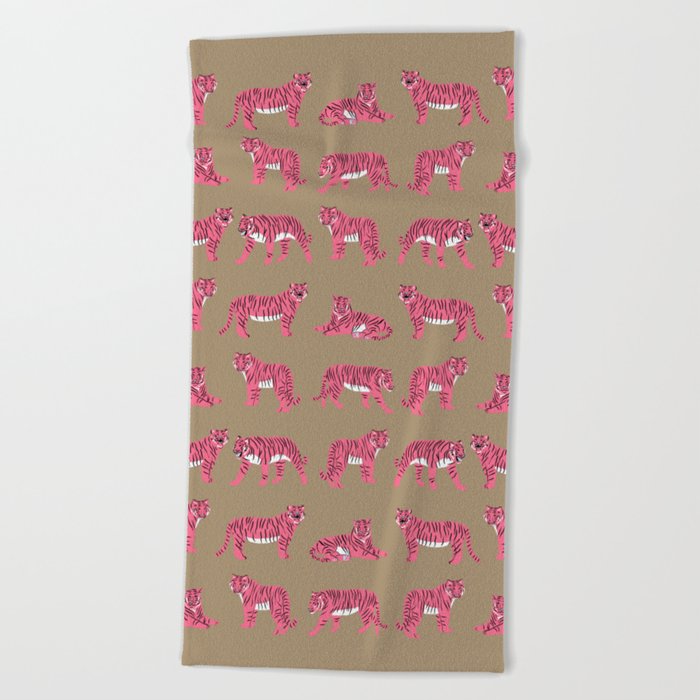 Year of the Tiger in Pop Pink and Tan Beach Towel