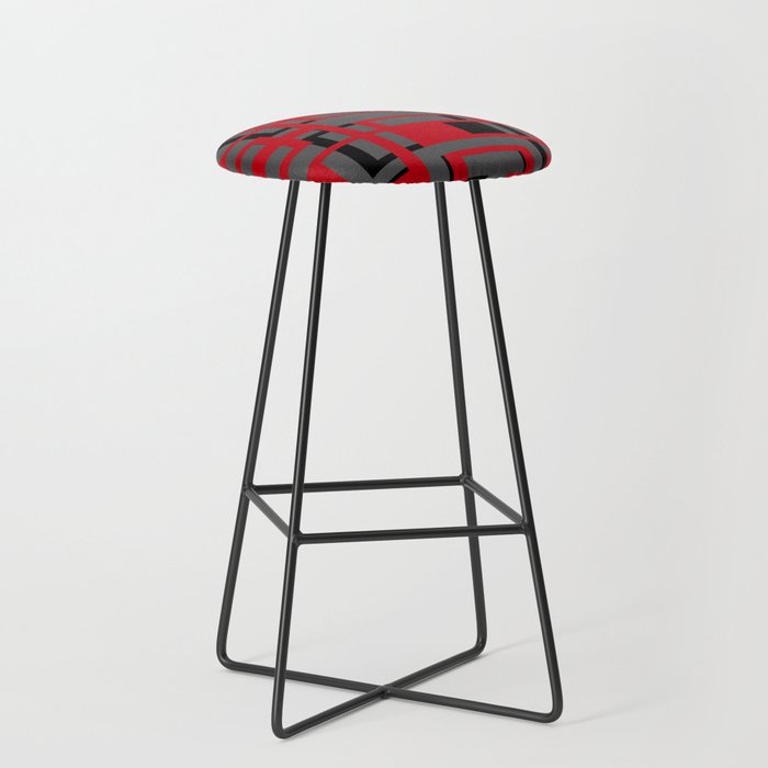 Rectangles Red and Black Geo Abstract On Grey Bar Stool