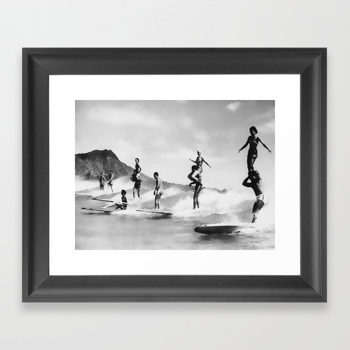 Vintage Surfing in Hawaii Framed Art Print