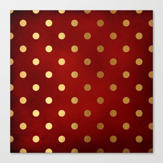 Adorable pattern for girls- gold dots on red backround Canvas Print