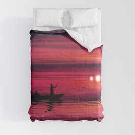 Sillhouettes Fisherman Sunset Comforter