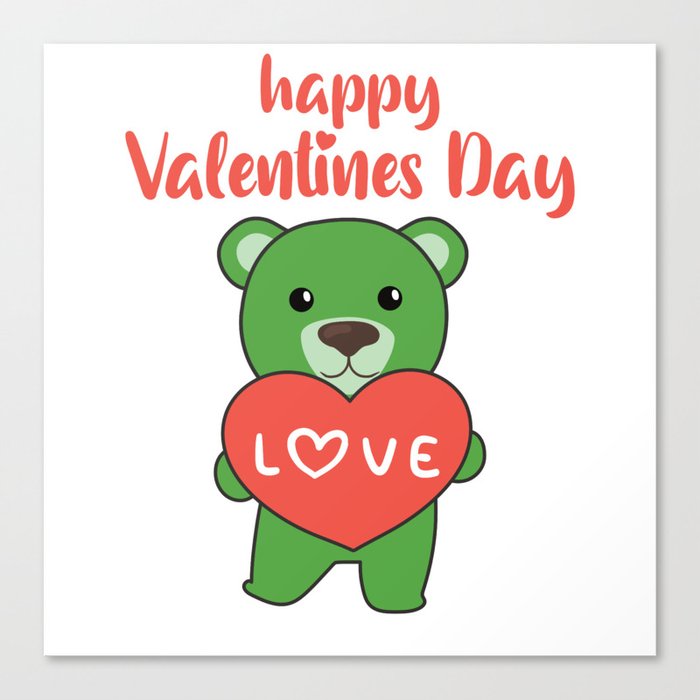 Valentine's Day Bear Cute Animals With Hearts Canvas Print