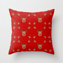 Christmas Reindeer on Red Throw Pillow