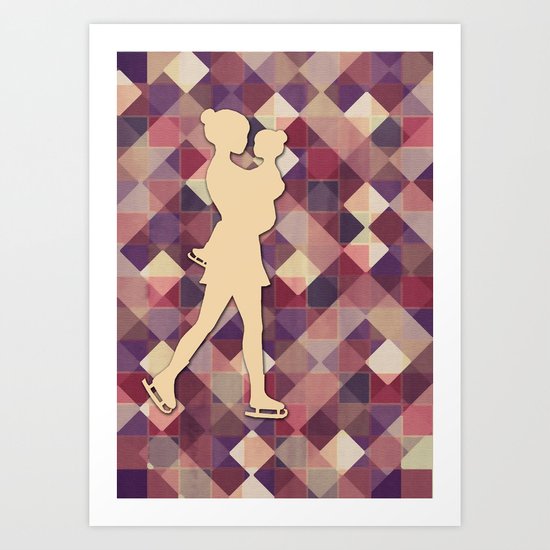 Motherhood - Ice-skating mama and child cut out Art Print