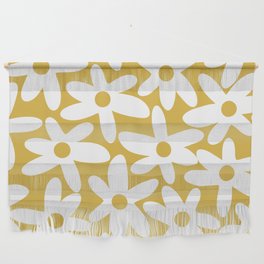 Daisy Time Retro Floral Pattern in Mustard and White Wall Hanging