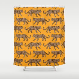 Kitty Parade - Classic Camel on Tangerine Shower Curtain