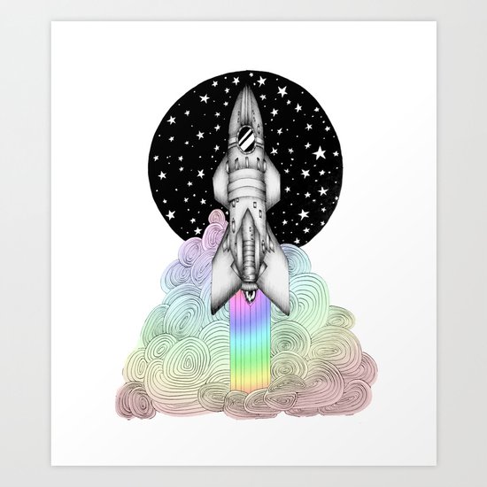 Super Magic Rainbow Dream Rocket Art Print