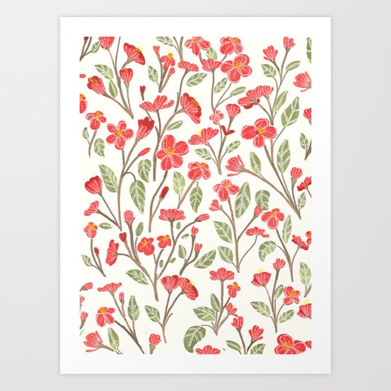 Red Botanical Pattern Art Print