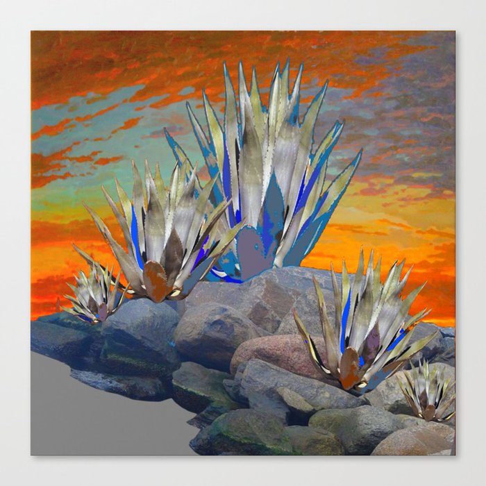 Agave Cacti Desert Sunset Landscape Art Canvas Print By Sharlesart