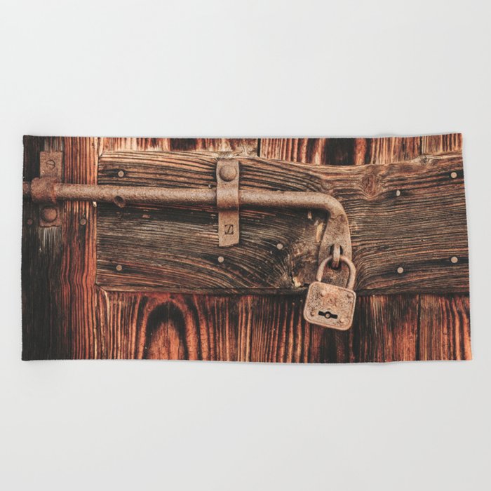 Rustic Old Wooden Door And Lock Beach Towel By Staypositivedesign