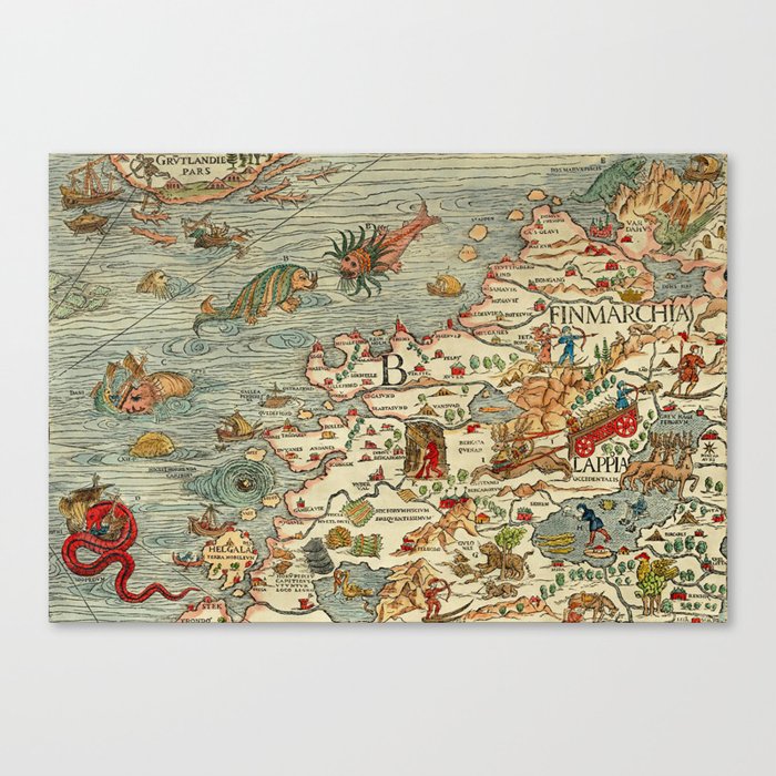 Medieval Map Scandinavia 1539 Canvas Print as a result of digitaleffects photo regarding Scandinavia Map Printable titled Medieval Map Scandinavia 1539 Canvas Print by means of digitaleffects