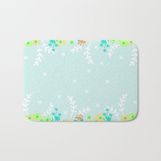 Turquoise floral pattern . Colorful floral background . Bath Mat