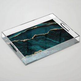 Teal Blue Emerald Marble Landscapes Acrylic Tray