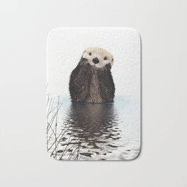 Adorable Smiling Otter in Lake Bath Mat | Adorable, Aquatic, Cuteanimal, Riverotter, Smiling, Wild, Digital, Painting, Animal, Cute 