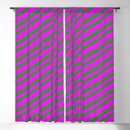 [ Thumbnail: Forest Green and Fuchsia Colored Lined/Striped Pattern Blackout Curtain ]