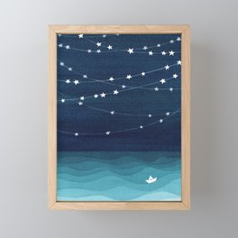 Garlands of stars, watercolor teal ocean Framed Mini Art Print