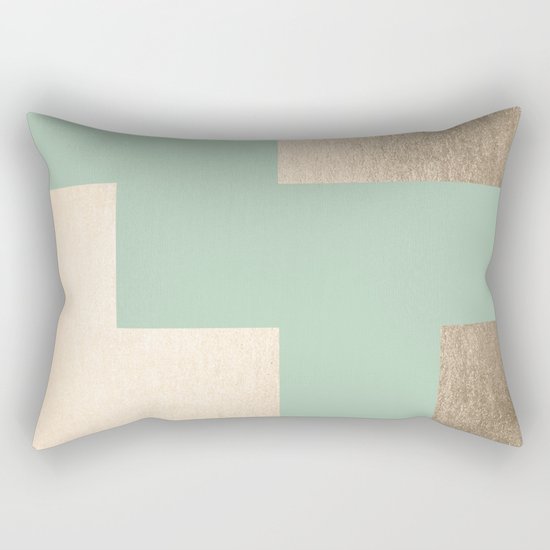 Simply Geometric White Gold Sands on Pastel Cactus Green Rectangular Pillow