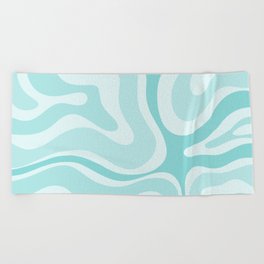 Modern Retro Liquid Swirl Abstract in Light Aqua Teal Blue Beach Towel