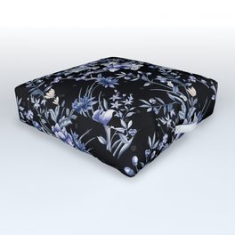 Chinoiserie Flowers and Dots Pattern Blue and Bisque Outdoor Floor Cushion