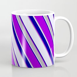 [ Thumbnail: Lavender, Dark Blue, Dark Violet, and Dark Grey Colored Lined Pattern Coffee Mug ]