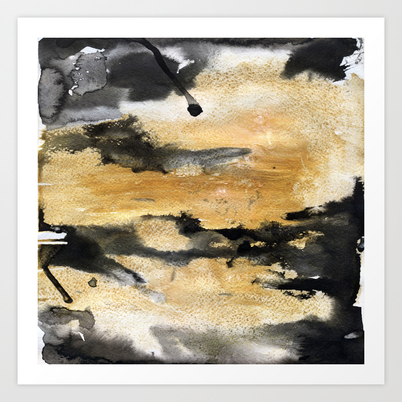 Black And Gold Brush Stroke Abstract Art Print By