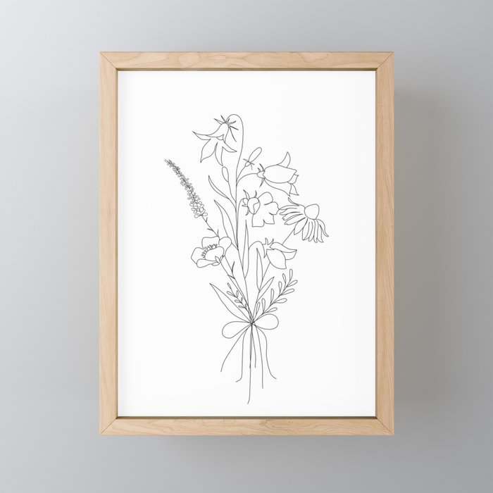 Small Wildflowers Minimalist Line Art Framed Mini Art Print