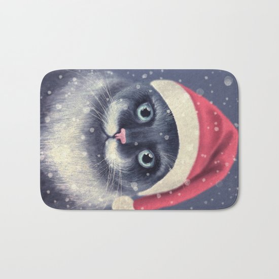 Christmas cat with a mustache Bath Mat