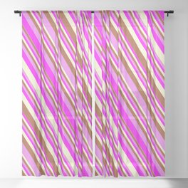 [ Thumbnail: Sienna, Violet, Fuchsia, and Light Yellow Colored Lines/Stripes Pattern Sheer Curtain ]