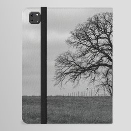 Spooky leafless tree on fence line silhouetted on the horizon against a gloomy sky iPad Folio Case