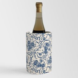 Chic Modern Vintage Ivory Navy Blue Floral Pattern Wine Chiller
