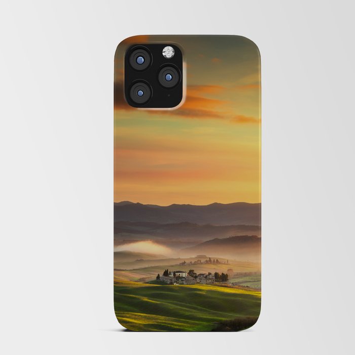 Volterra foggy panorama at sunset. Tuscany iPhone Card Case