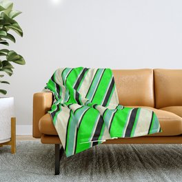 [ Thumbnail: Lime, Aquamarine, Light Yellow & Black Colored Lined Pattern Throw Blanket ]