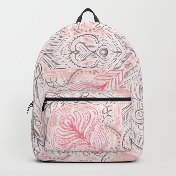 Peaches and Cream Doodle Tile Pattern Backpack