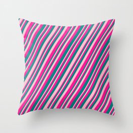[ Thumbnail: Pink, Deep Pink, and Teal Colored Striped Pattern Throw Pillow ]