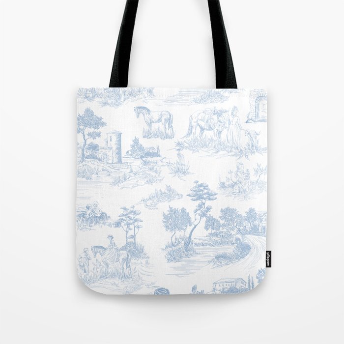 Toile de Jouy Vintage French Soft Baby Blue White Pastoral Pattern Tote Bag