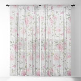 Elegant blush pink white vintage rose floral Sheer Curtain