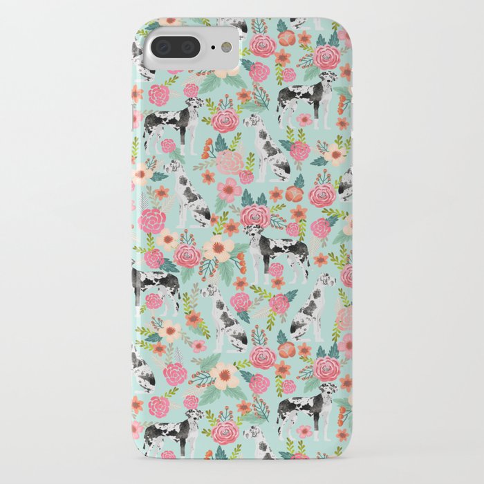 Great Dane dog breed florals mint pattern print for dog owner with great dane must have gifts iPhone Case