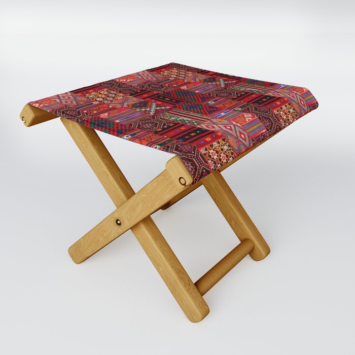 N246 - Red Oriental Berber Traditional Boho Moroccan Collage Folding Stool