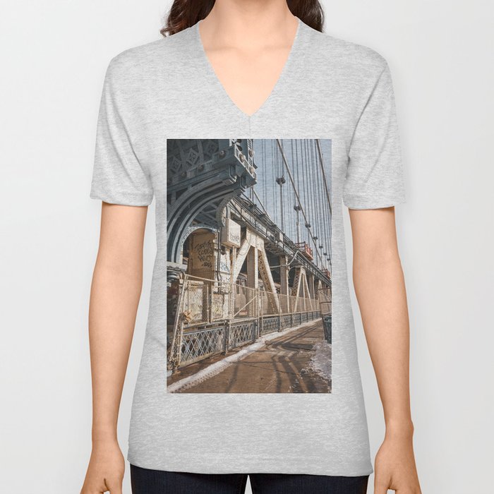 Manhattan Bridge NYC V Neck T Shirt