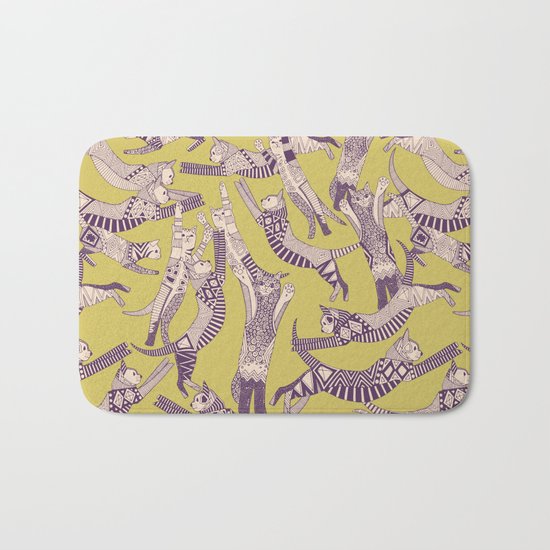 cat party mustard purple Bath Mat